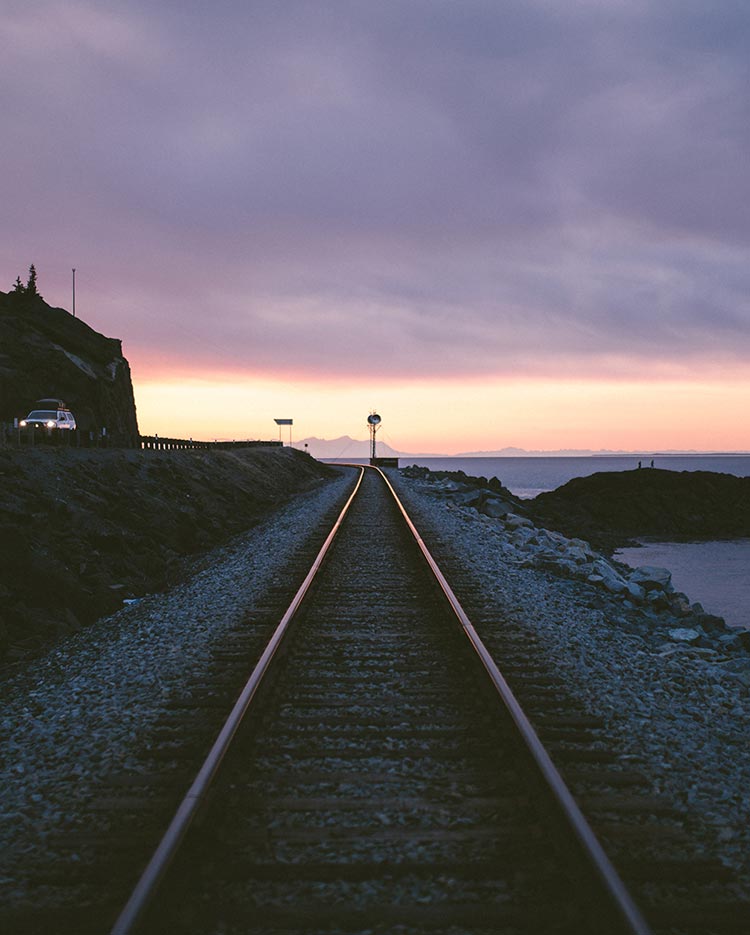 Railroad tracks at sunset